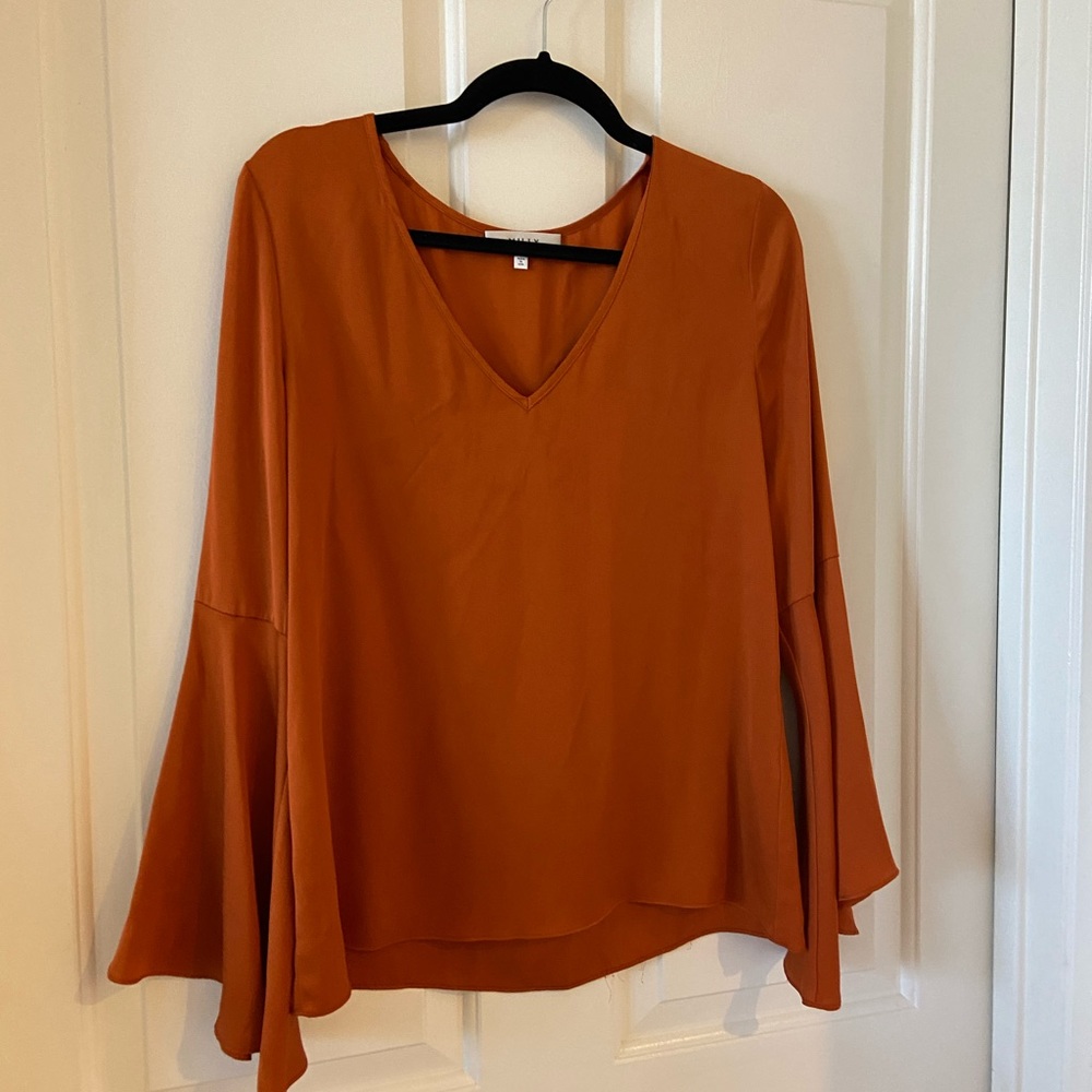 Milly Orange / Brown Bell Sleeve Blouse Size 6